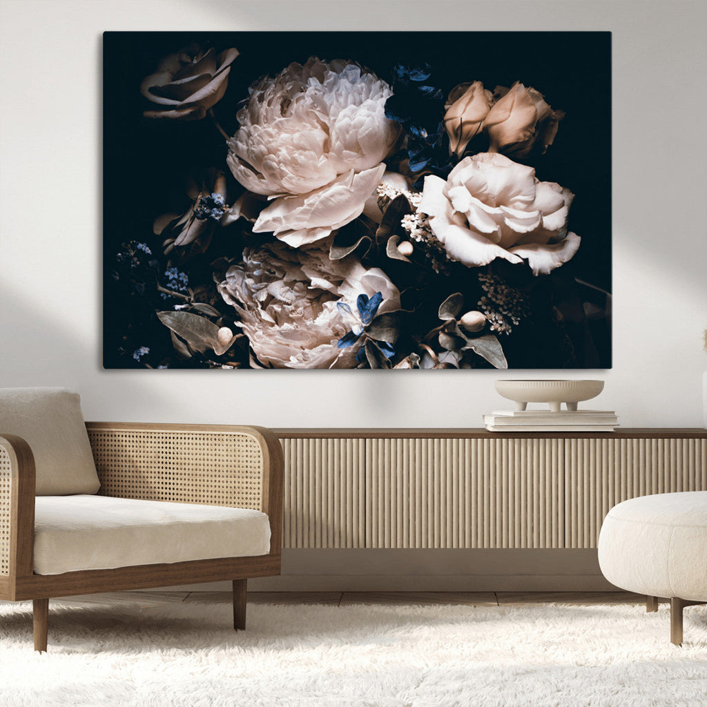 Pink Peonies Flowers Large Canvas Art Print