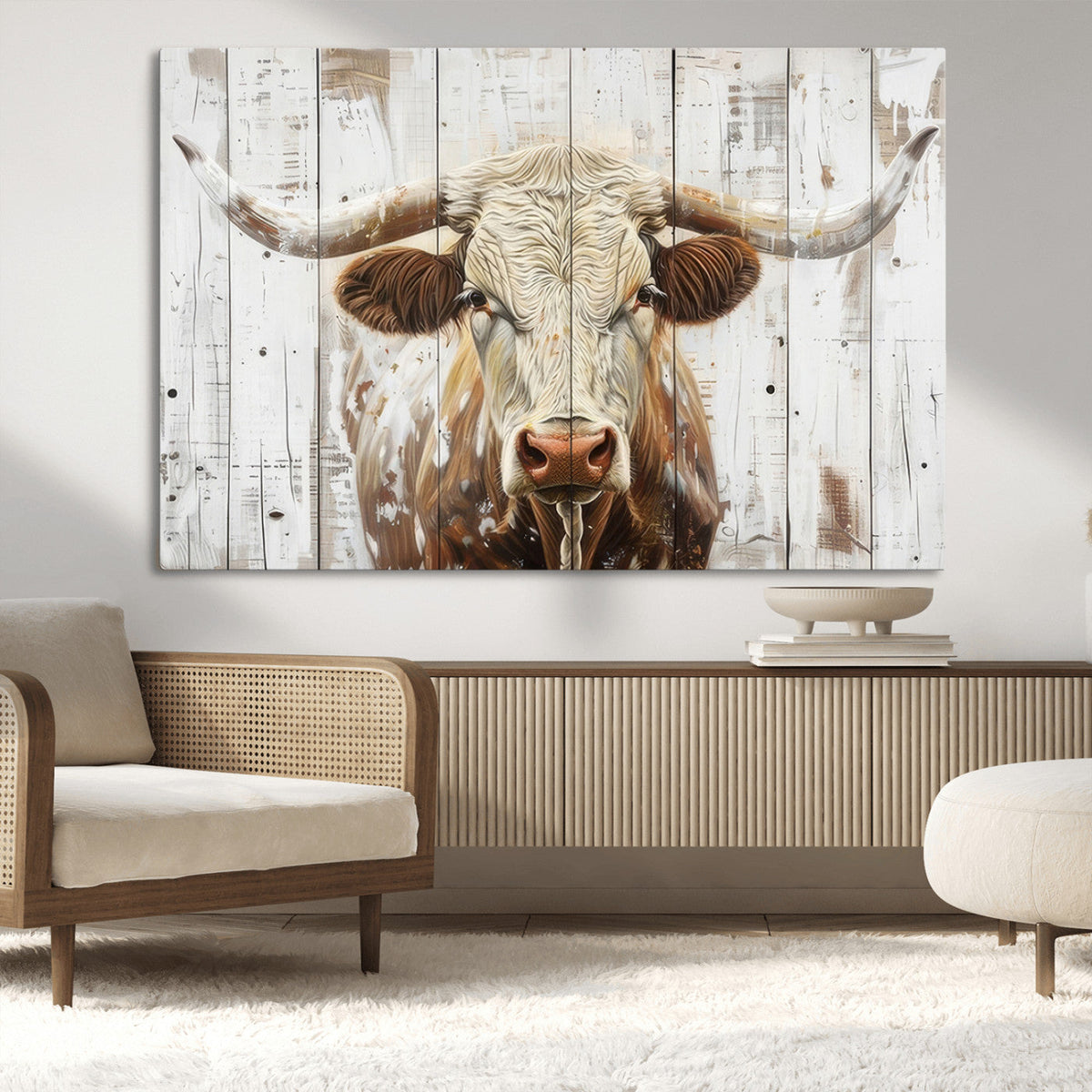 Rustic Longhorn Bull Wall Art Canvas Set