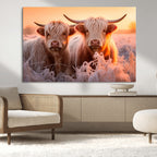 Highland Cows at Sunrise Wall Art Canvas Set