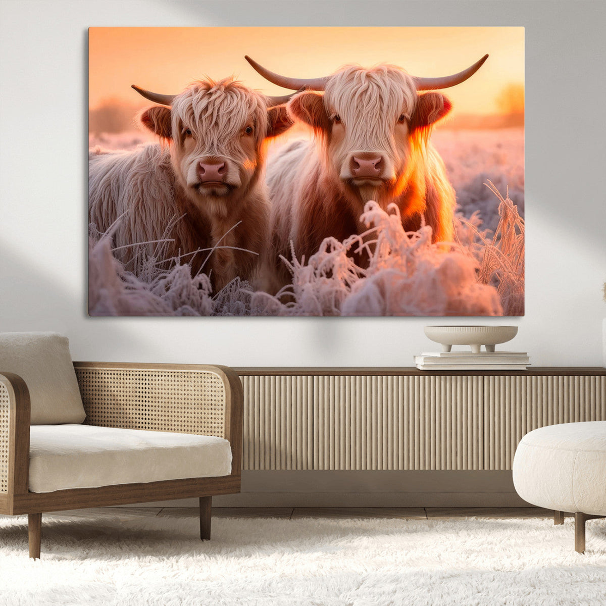 Highland Cows at Sunrise Wall Art Canvas Set