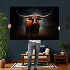Abstract Texas Longhorn Wall Art Print | 3-Panel Large Texas Longhorn Canvas