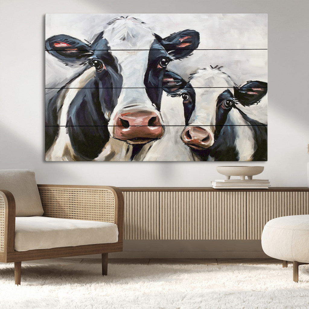 Vintage Baby and Mom Cattle Wall Art Canvas Print