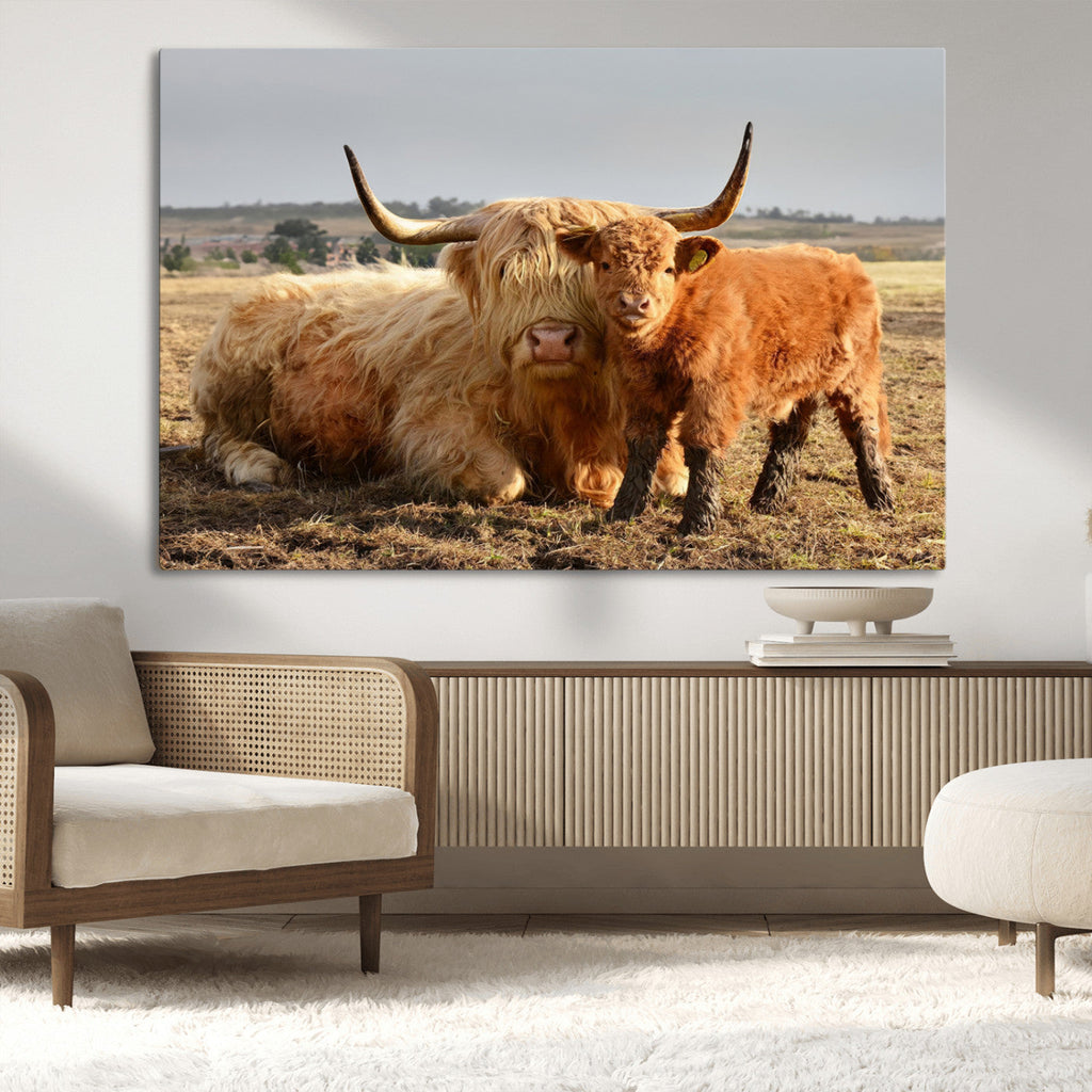 Highland Cow Canvas Wall Art Animal Print for Farm House Decor