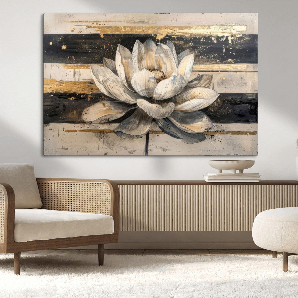 Lotus Flower Wall Art | Framed Abstract Floral Canvas