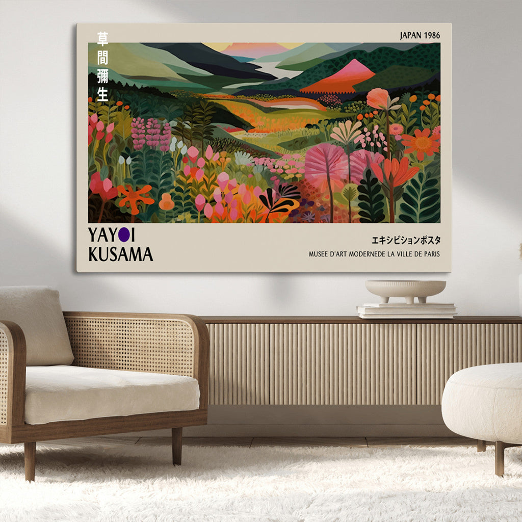 Yayoi Kusama Abstract Print, Vibrant Floral Mountain Art