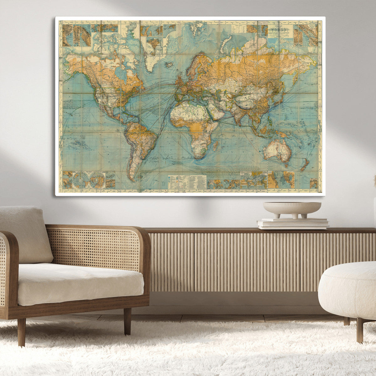 Push Pin World Map Canvas Print | Travel Tracker Wall Art for Couples