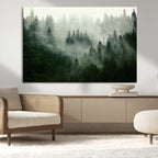 Misty Forest Wall Art | Tranquil Green Woodland Canvas Print