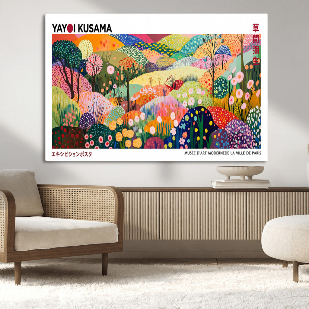 Framed Yayoi Kusama 1986 Wall Art Print | Japanese Wabi Sabi Vibrant Abstract Landscape Canvas