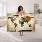 World Map Wall Art | Antique Style Blue and Brown Map Canvas Print
