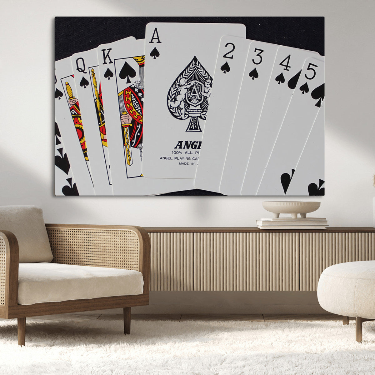Poker Wall Art - Playing Cards Canvas Wall Art Print - Ace of Spades and Royal Flush Design