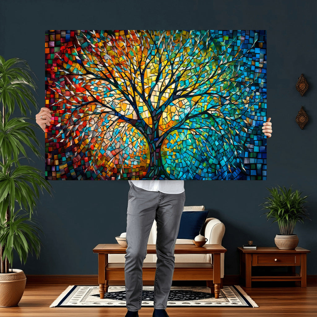 Yggdrasil Tree of Life Wall Art Print | Mosaic Style Canvas Wall Art