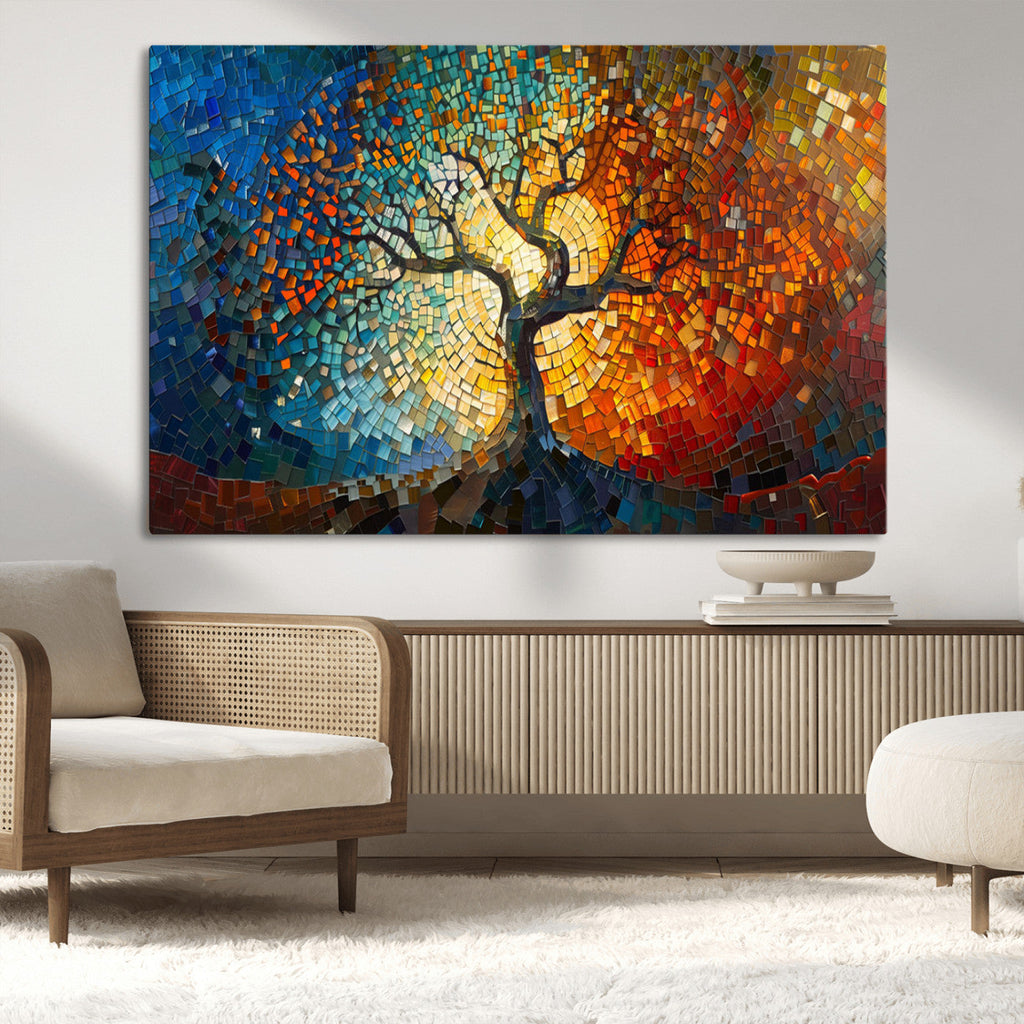 Yggdrasil Tree of Life Mosaic Stained Glass Wall Art Canvas Print