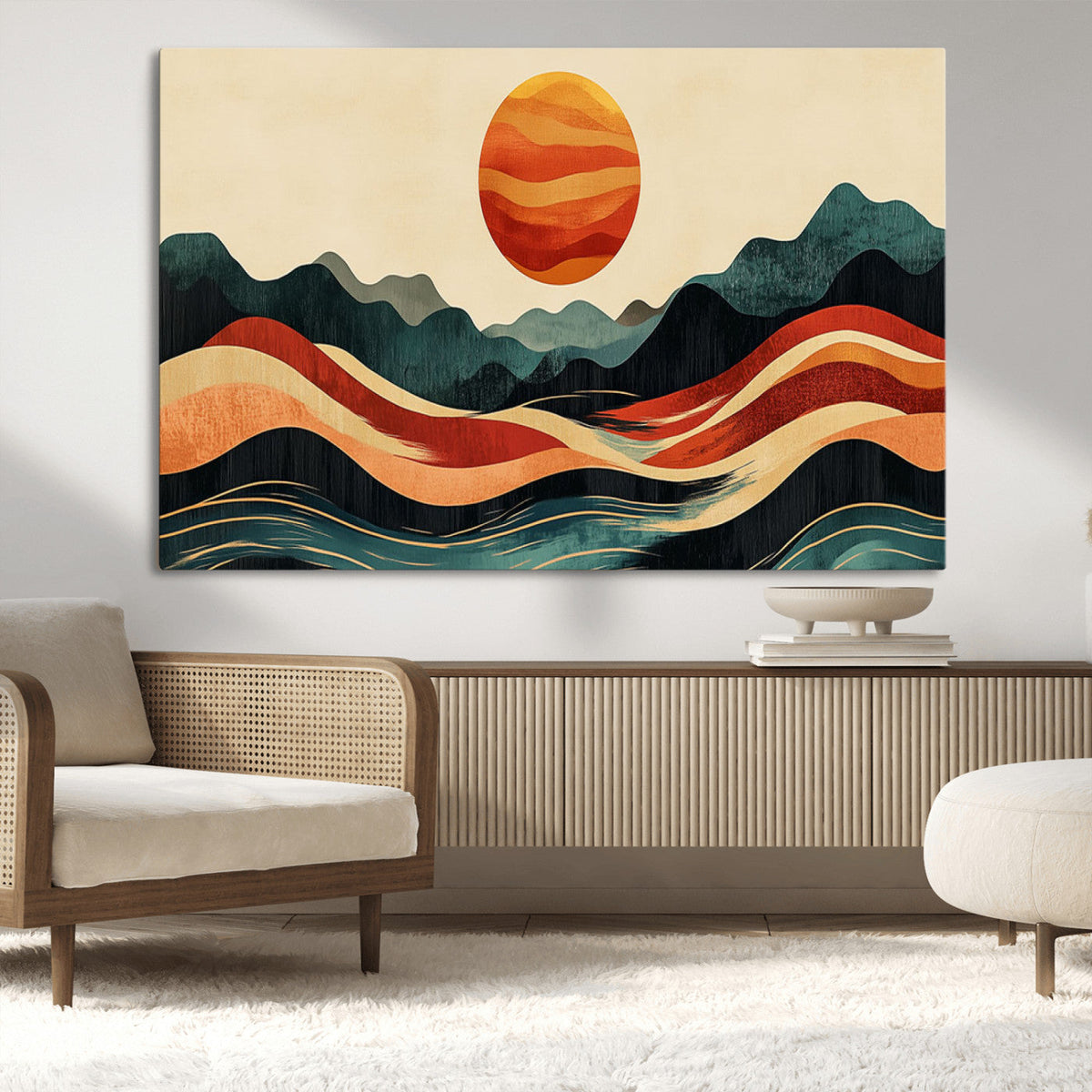 Mountain Triptych Wall Art Canvas Print | Western Boho Pine Tree Nature Print