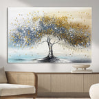 Golden and Silver Tree Wall Art | Framed Elegant Leaves Canvas