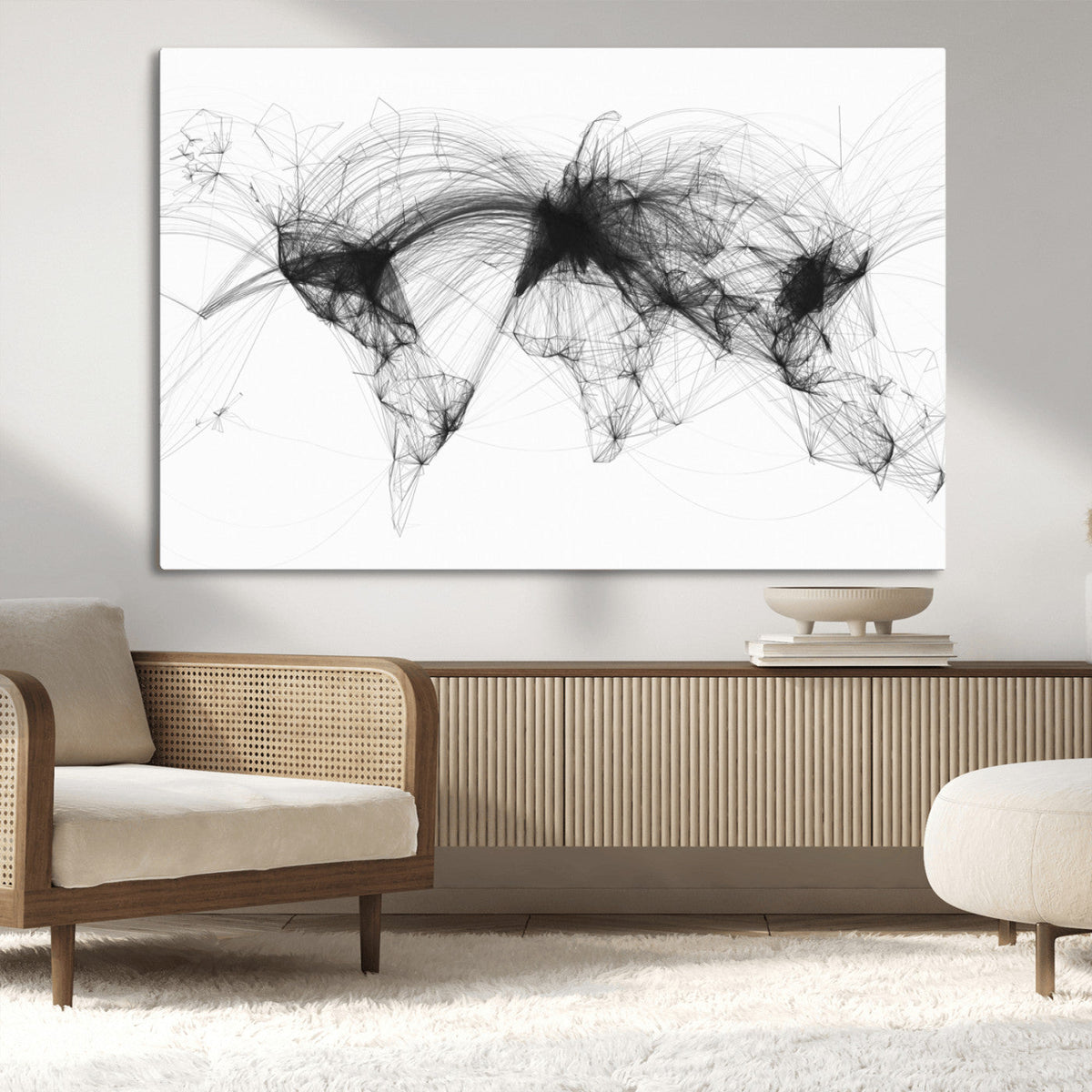 Flight Routes Air Traffic Map Canvas Wall Art, World Flight Routes Print