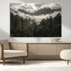 Moody Forest Wall Art | Framed Mountain Fog Canvas Artwork