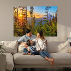 Forest Sunset Wall Art Canvas Print | Green Pines in Golden Light
