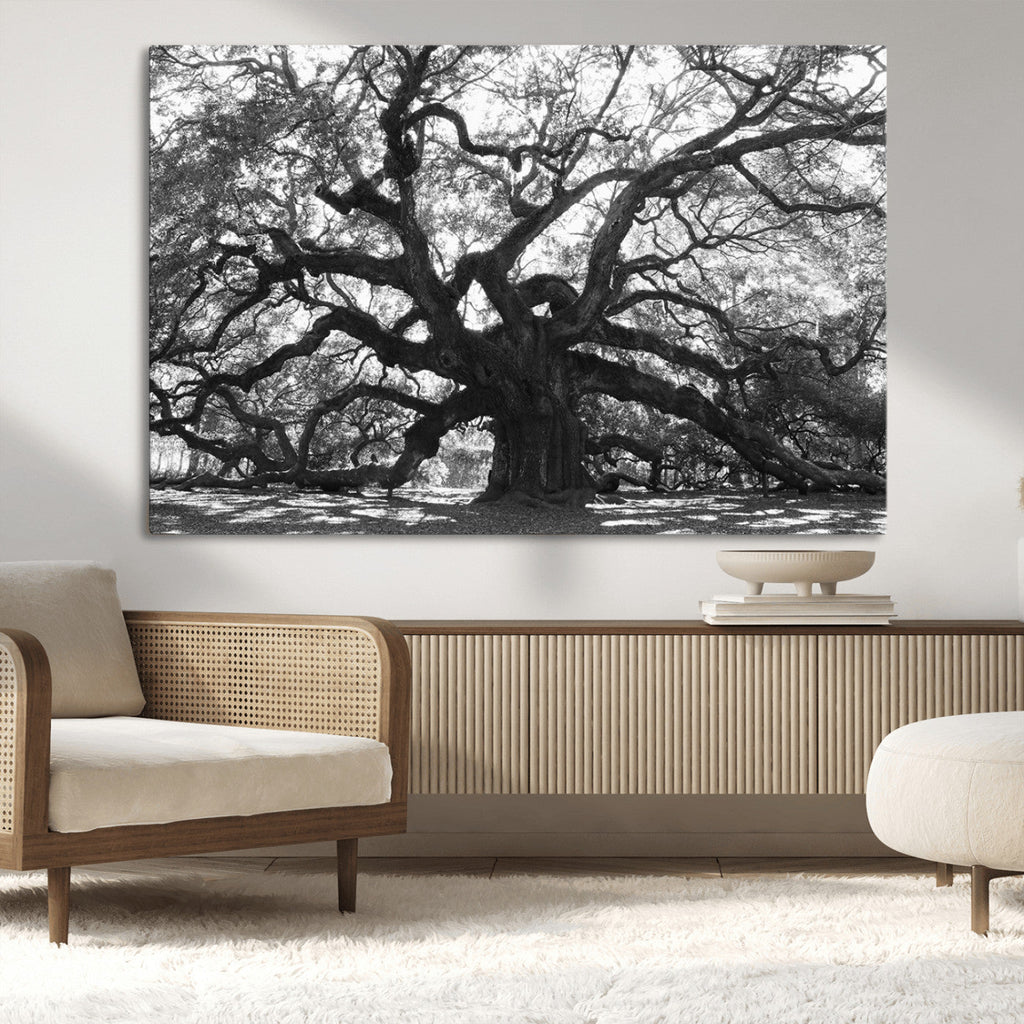 Ancient Oak Wall Art Canvas Print | Gnarled Tree with Twisted Branches