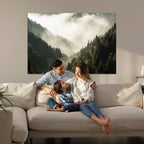 Misty Valley Wall Art Canvas Print | Foggy Forest and Pine Trees