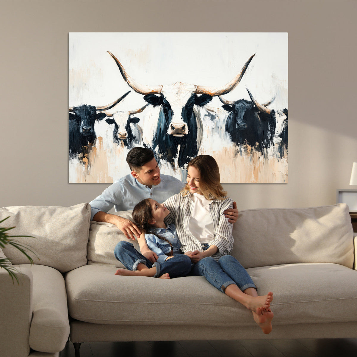 Texas Longhorn Wall Art Canvas Print | Majestic Horned Bull in Black and White