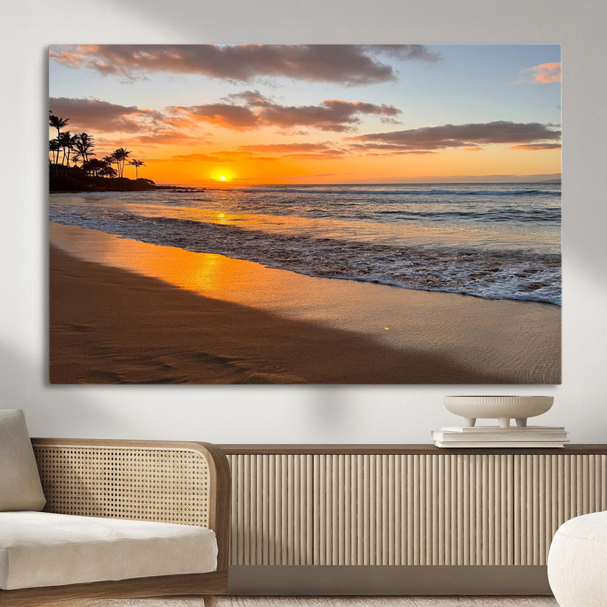 Tropical Beach Wall Art | Framed Sunset Ocean Canvas