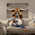 Texas Longhorn Wall Art Canvas Print | Rustic Brown Bull Western Decor