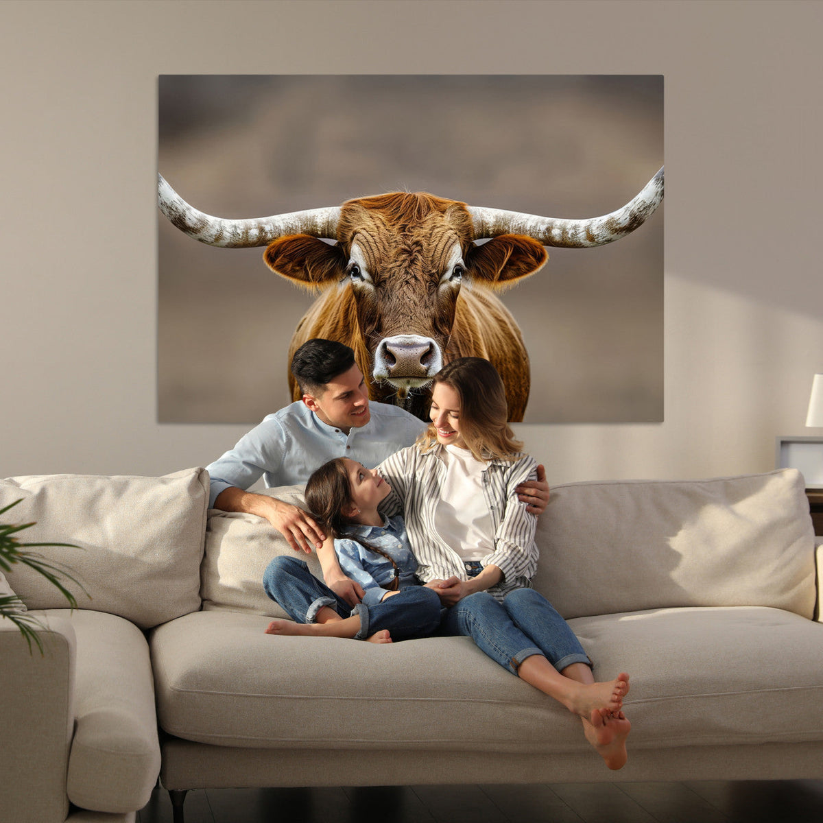 Texas Longhorn Wall Art Canvas Print | Rustic Brown Bull Western Decor