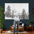 Snowy Ski Lift Wall Art | Framed Winter Forest Canvas