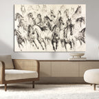 Abstract Horse Wall Art Canvas Print, Framed Horse Sketch with Galloping Herd