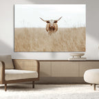 Texas Longhorn Wall Art Canvas Print, Framed Lone Cattle and Longhorn Bull Scene