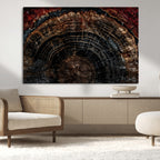 Dark Wood Ring Wall Art Canvas Print, Framed Abstract Tree Slice Print, Rustic Wood Grain Decor