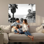 Palm Trees Wall Art Canvas Print, Framed Coastal Ocean Horizon Monochrome Art