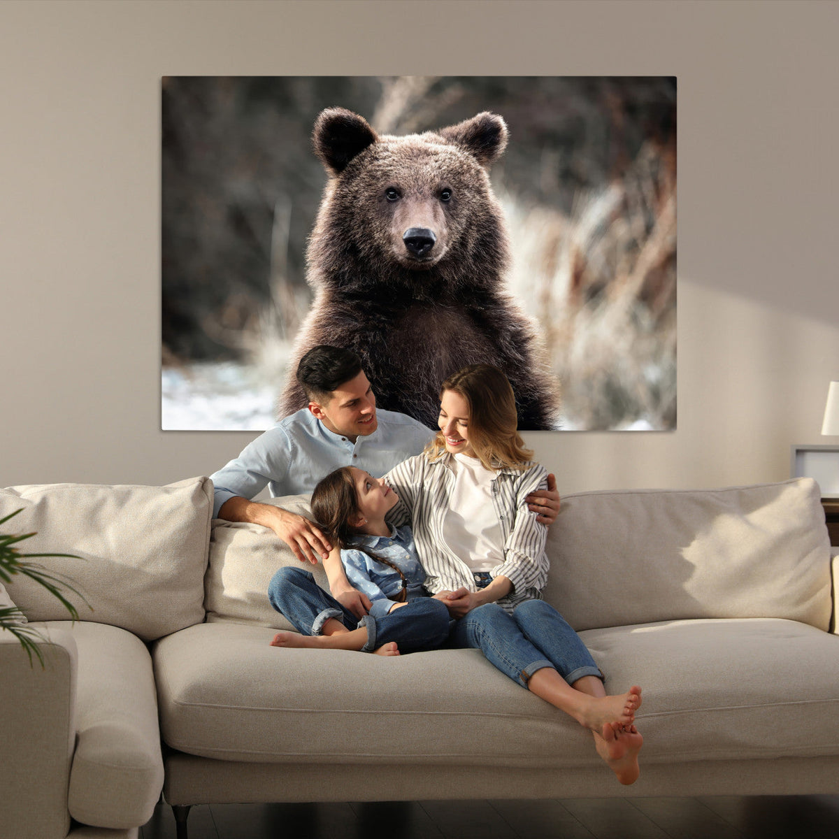 Brown Bear Wall Art Canvas Print, Framed Majestic Woodland Wildlife Cabin Art