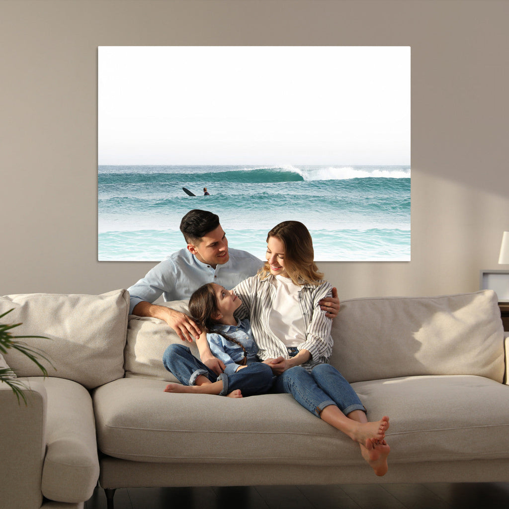 Surfing Wall Art Canvas Print, Framed Minimalist Ocean Waves Beach Art