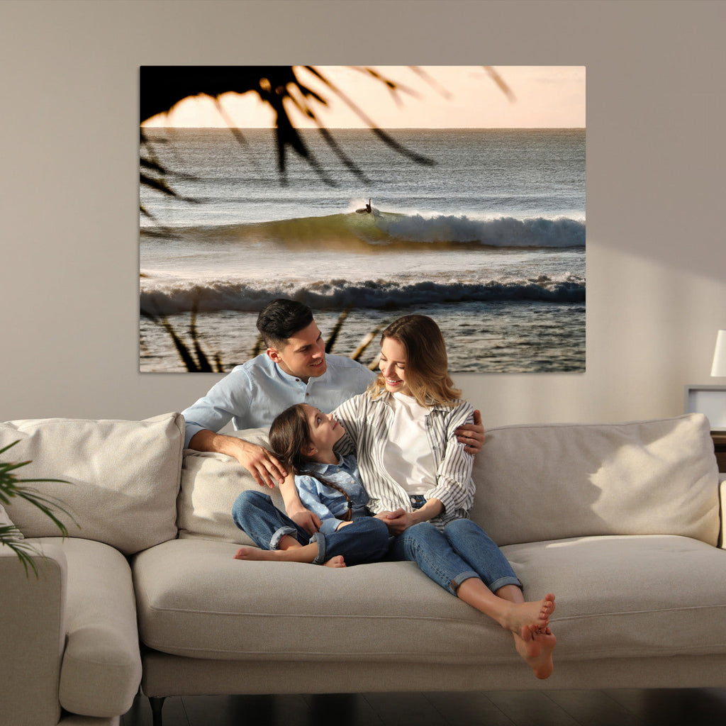 Sunset Surf Wall Art Canvas Print, Framed Golden Hour Waves Boho Beach Art