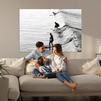 Surfers on Waves Wall Art Canvas Print | Framed Black and White Surf