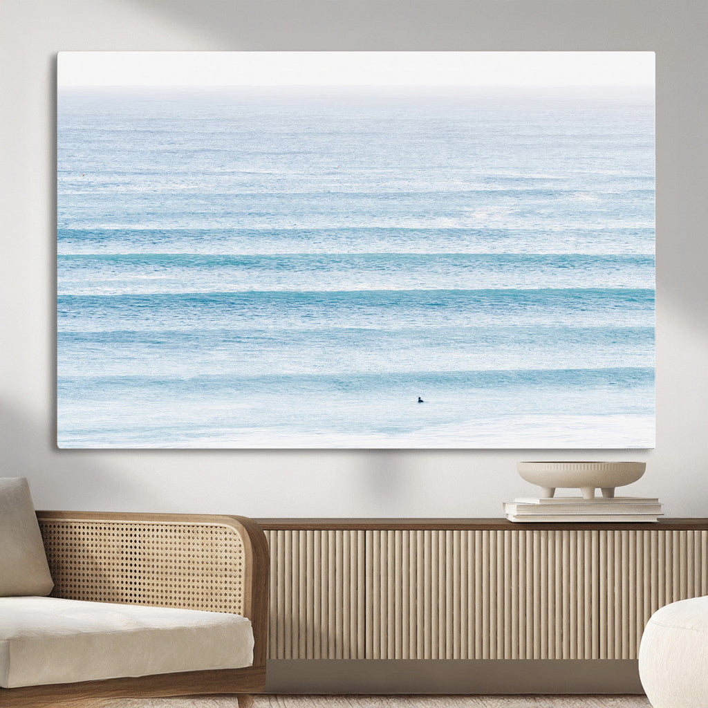 Ocean Wave Surfer Wall Art | Framed Minimal Seascape Canvas