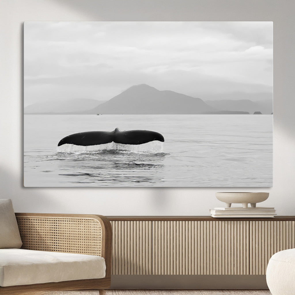 Whale Tail Wall Art | Framed Black White Ocean Canvas