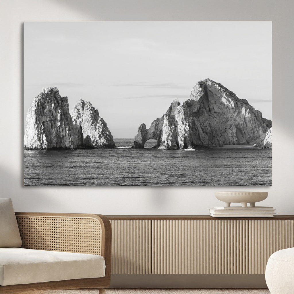 Coastal Wall Art | Framed Black White Ocean Canvas Artwork