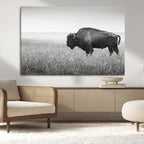 Bison Wall Art Canvas Print, Framed Rustic Wildlife Scene with Wild Buffalo