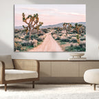 Joshua Tree Wall Art Canvas Print, Framed Desert Road Scene at Sunset