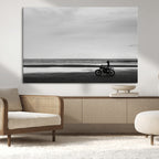Motorcycle Beach Wall Art Canvas Print, Framed Vintage Biker Silhouette Artwork
