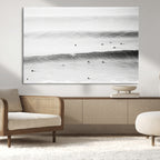 Black White Ocean Wall Art Canvas Print, Framed Coastal Sport and Ocean Swimmers Scene