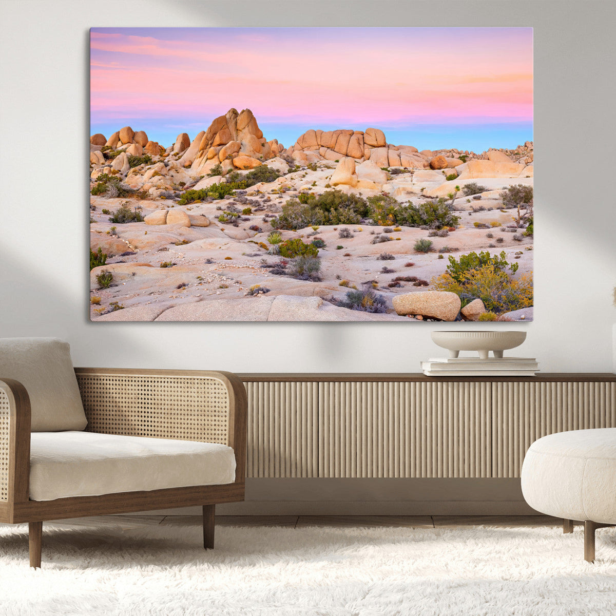 Vibrant Sunset Sky Wall Art Canvas Print, Framed Joshua Tree Desert Artwork