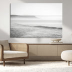 Black and White Seascape Wall Art Canvas Print, Framed Misty Ocean Waves