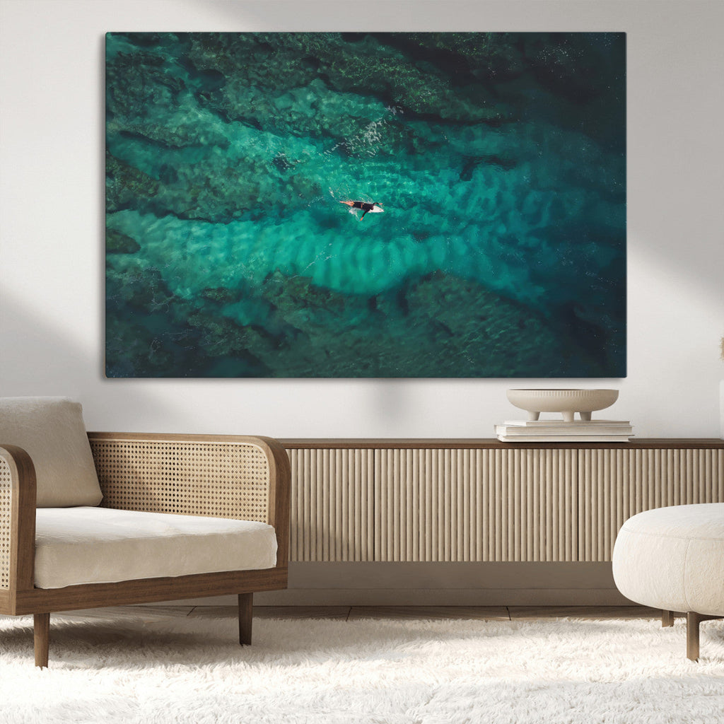 Ocean Surf Wall Art Canvas Print, Framed Vibrant Blue Waters Seascape Artwork