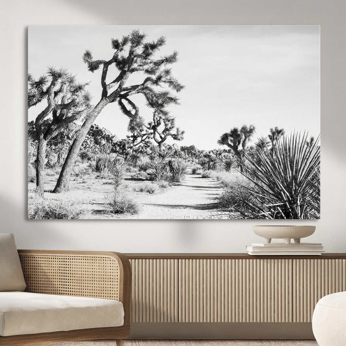 Joshua Tree Wall Art | Black & White Canvas Print, Nature Serenity Decor