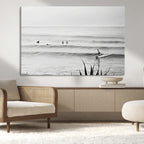 Surfer Silhouette Wall Art Canvas Print, Framed Calm Ocean Monochrome Surf