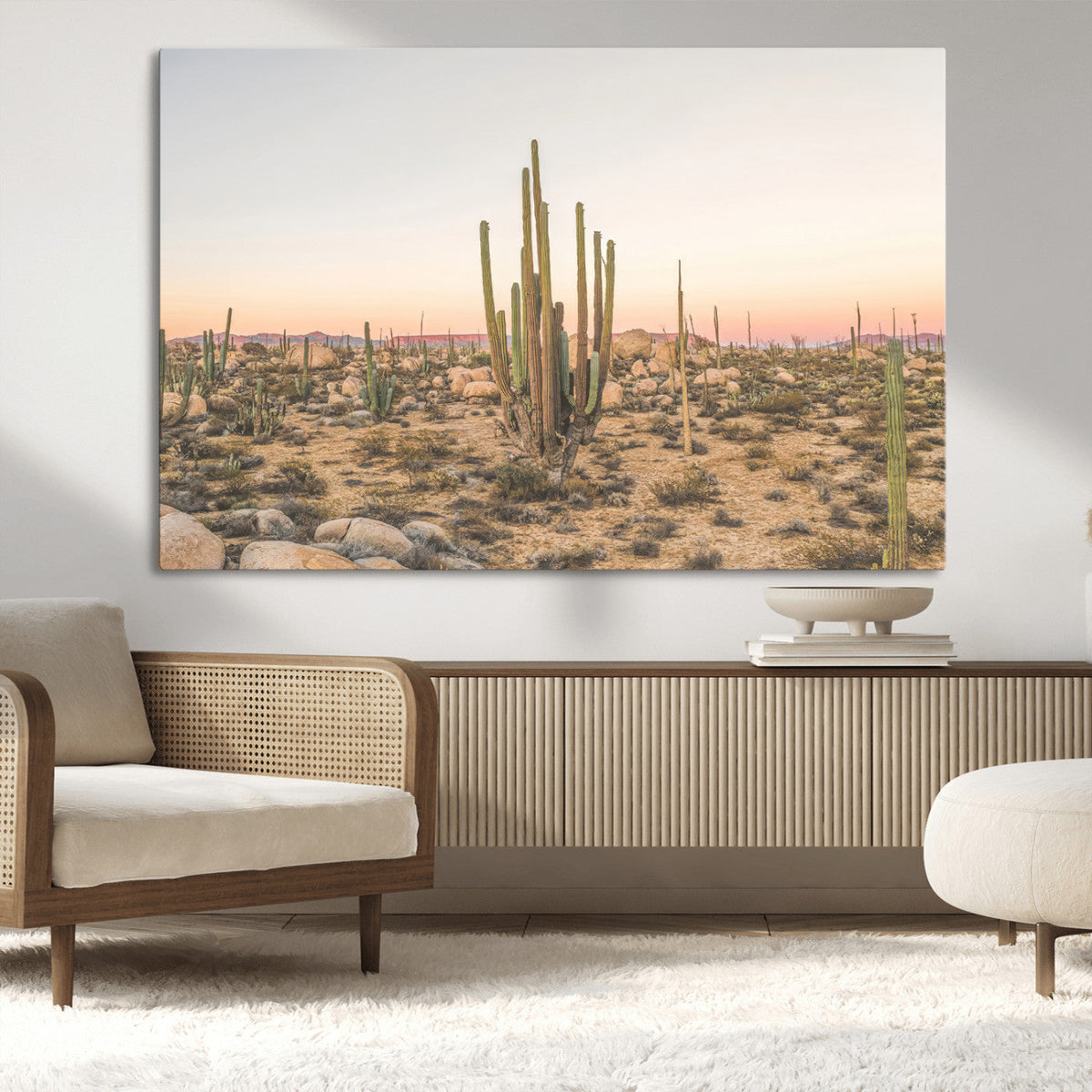 Desert Cactus Wall Art Canvas Print, Framed Baja Desert Art, Pastel Southwestern Decor