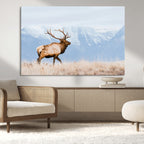 Elk Photography Wall Art Canvas Print, Framed Mountain Wildlife Art, Rustic Lodge Decor